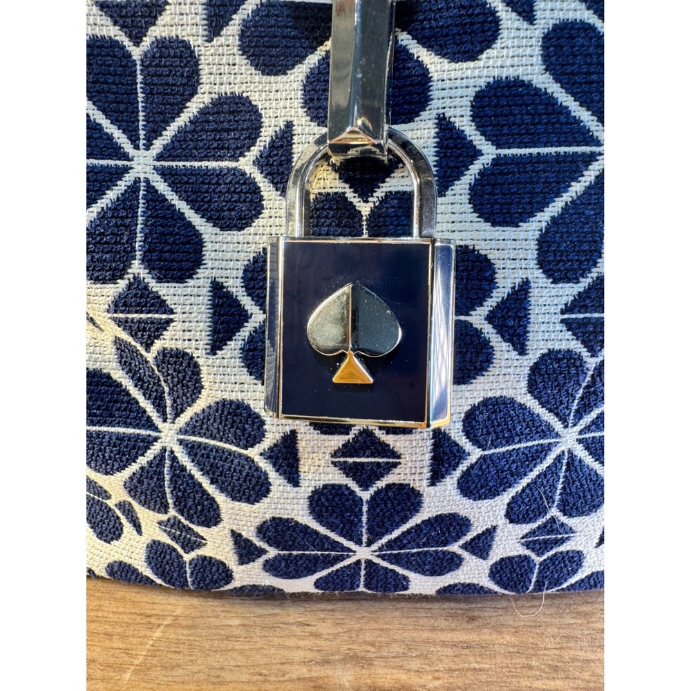 Kate Spade Remedy Spade Flower Jacquard Small Top Handle Bag Navy Blue Cream - Picture 4 of 14